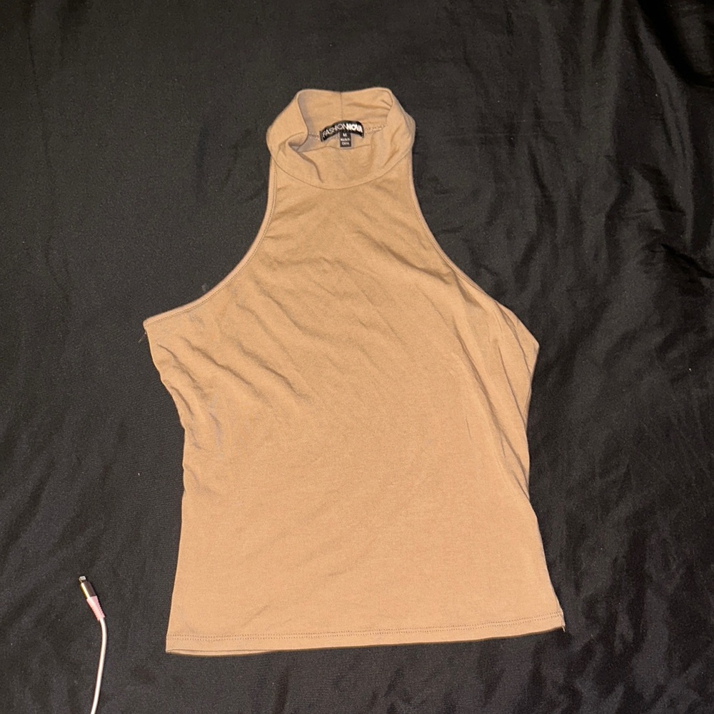 Fashion Nova Tan High Neck Tank Top
